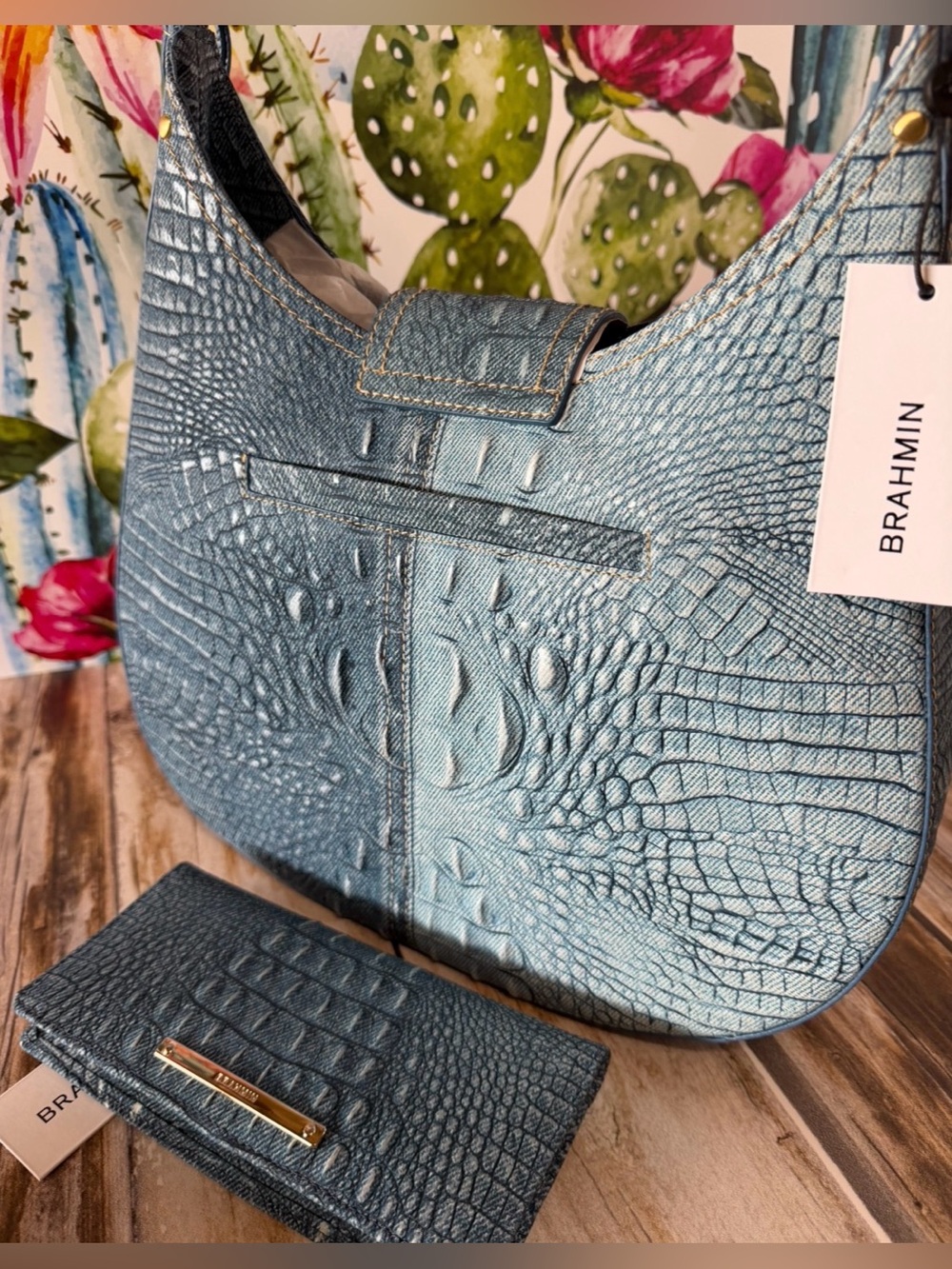 Cute Set!! Brahmin Fallon Denim Secour With matching Ady wallet NWT FIRM